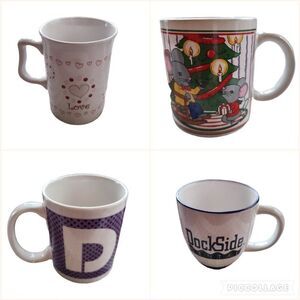 Coffee Mug Cup Lot - Vintage Christmas, Valentine, "D" Monogram, Dockside Dental